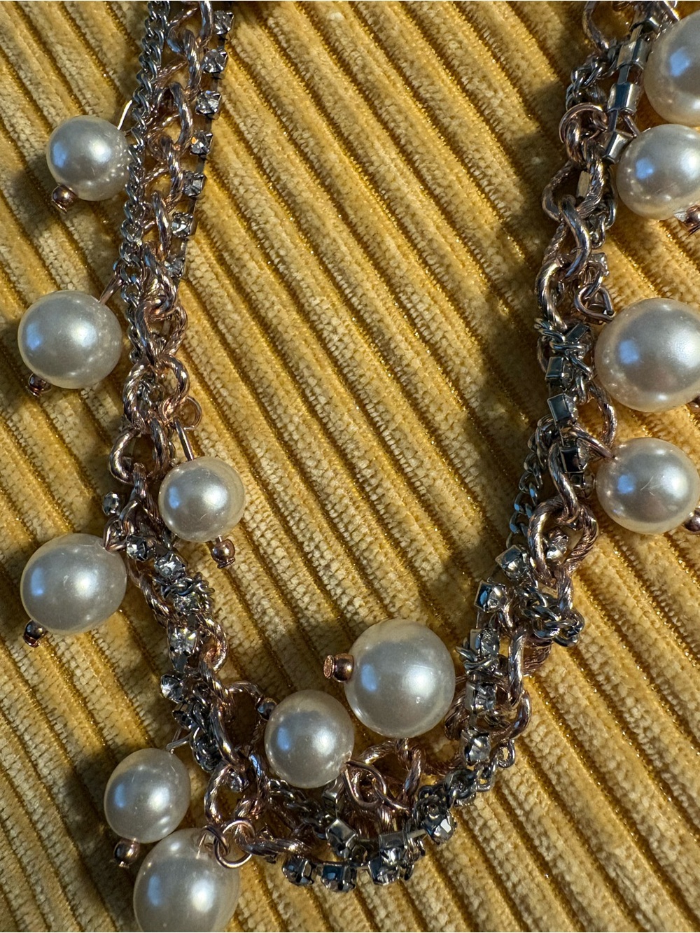 Pearl & Mixed Metal Statement Necklace - White Pearls